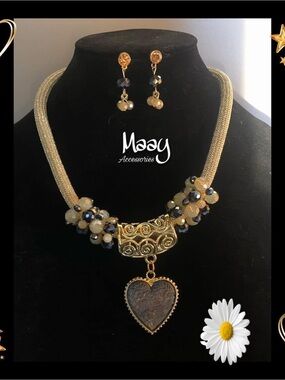 Maay Gold Heart Pendant Necklace in Gold and Black